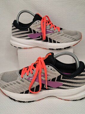 Brooks Launch 6 Women's Running Shoes - Size 7.5 (Grey/Black/Purple/Salmon)